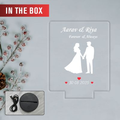 Personalized Couple Night Lamp Custom with Name & Date Bedside Table Lamp Couple Gift Anniversary, Wedding, Marriage, Valentine Day Multicolored Light (Forever & Always)